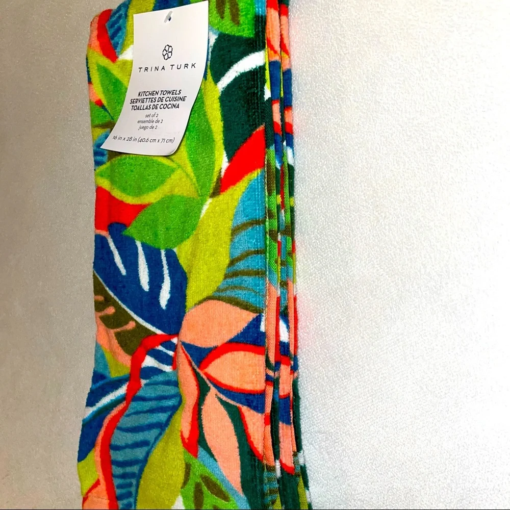 🎉HP🎉New! Trina Turk 4pc Topical/Palm Leaf Print Hand Towel+ Oven Mitt Set🏝🌺